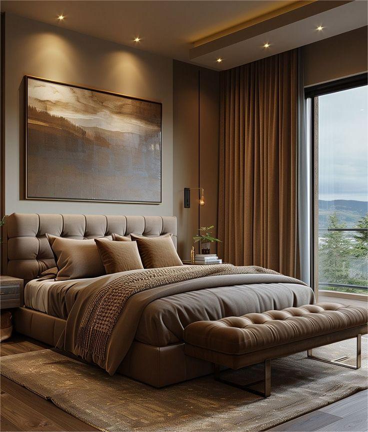 Modern Bedroom with an art hang behind the bed