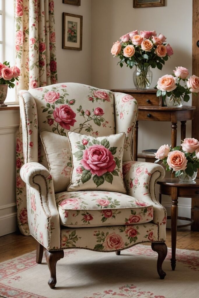 Chintz Print Armchair with a Pillow