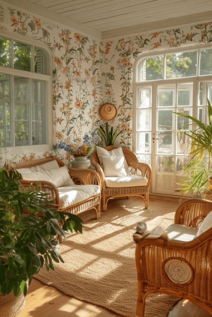 Cottagecore Livingroom with Floral Wallpaper