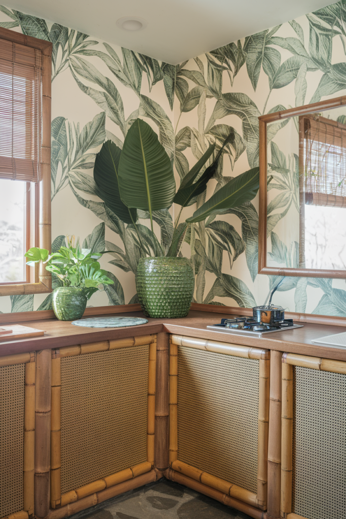 Tropical theme wallpaper for the kitchen