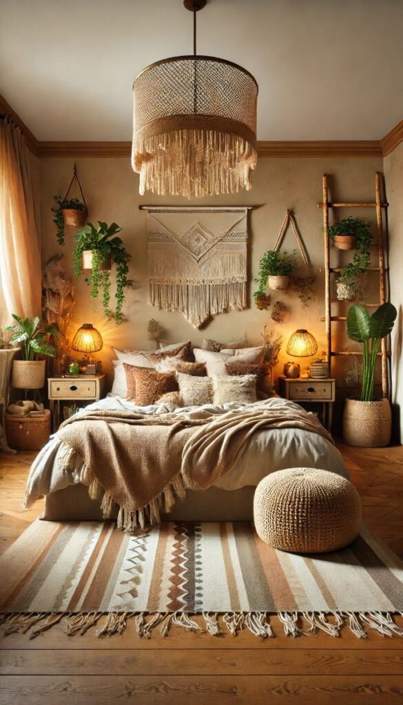 Boho Theme Bedroom With Textured Textile Bedding 