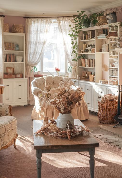 Cottagecore Livingroom with Vintage Bookrack