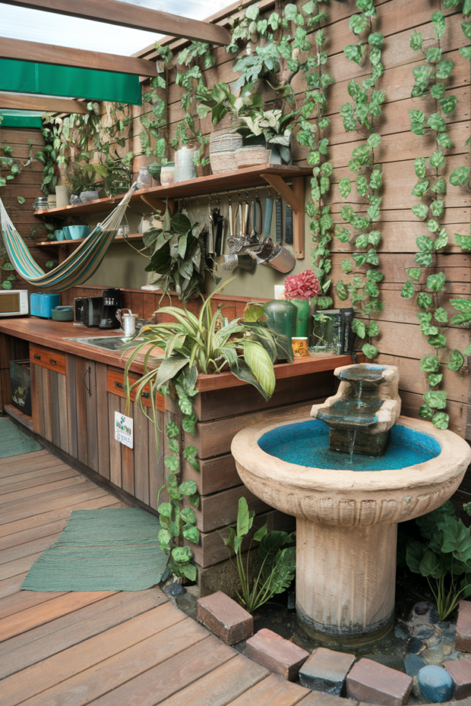 Water fountain installed in a jungle theme kitchen