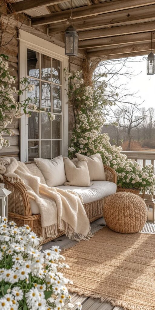 Cottage Front Porch with Wicker Furniture