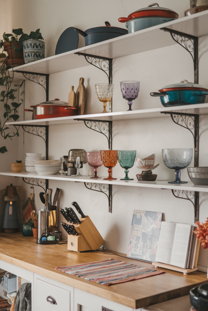 Colorful Glassware as a decoration in shelve
