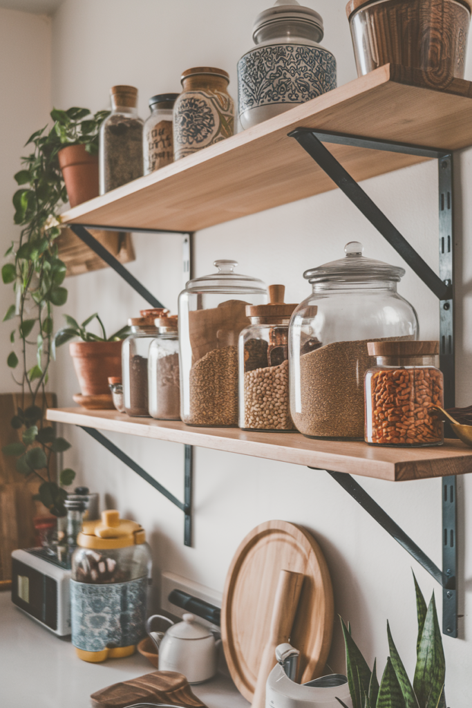 Decorative Jars Display on an open shelve