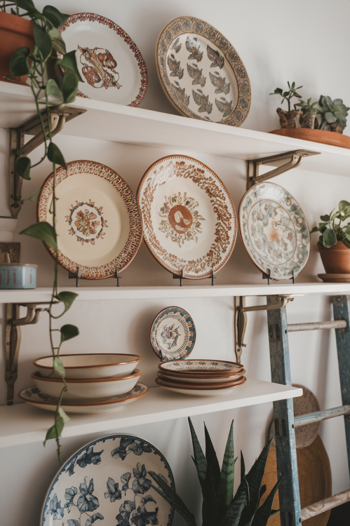 Decorative Plates in an open shelve kitchen