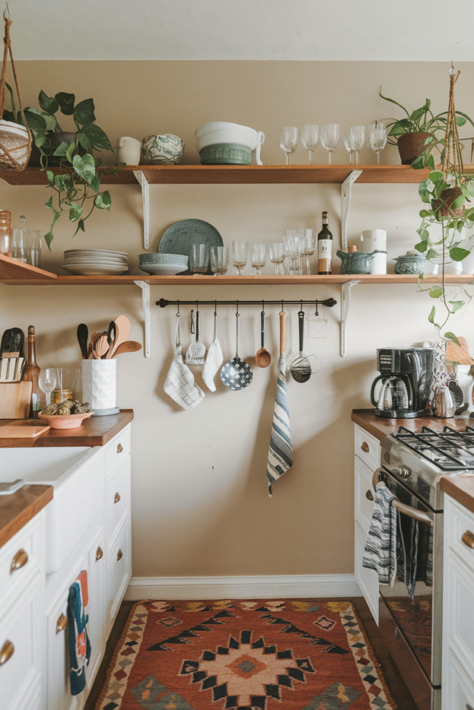 Hanging Plants in Open shelving Kitchen