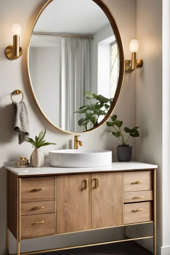 Bathroom Vanity with Brass Statement Mirror