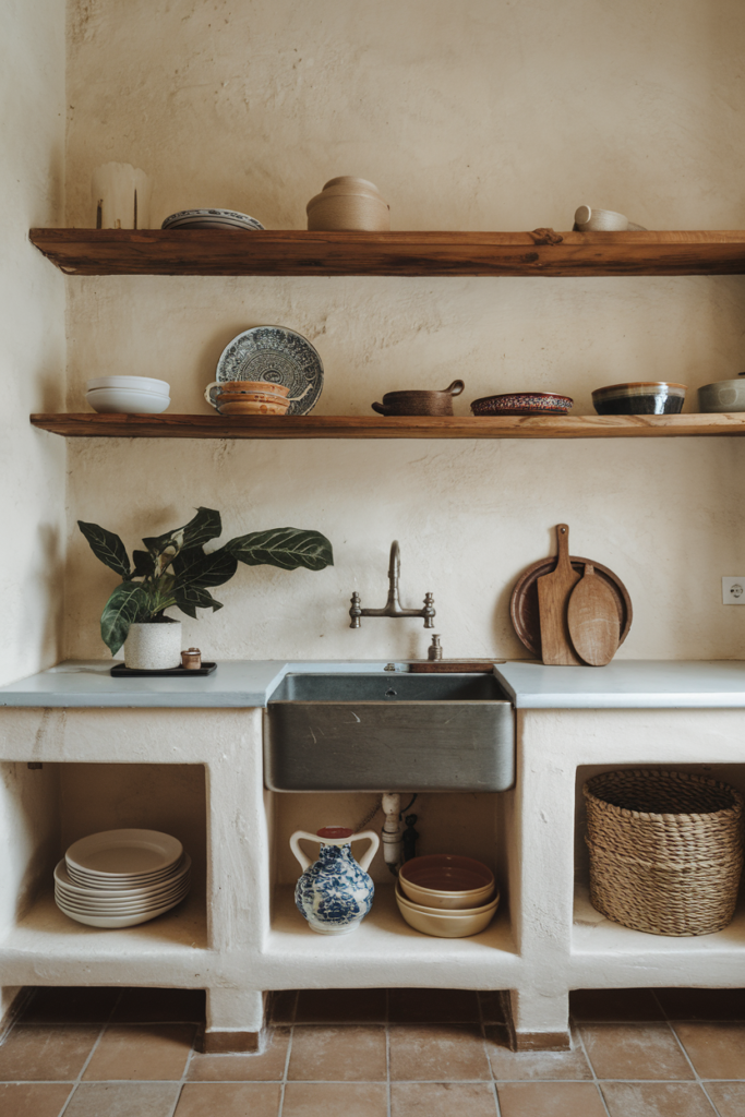 Open Shelving Kitchen Designed using Different Kind of Materials