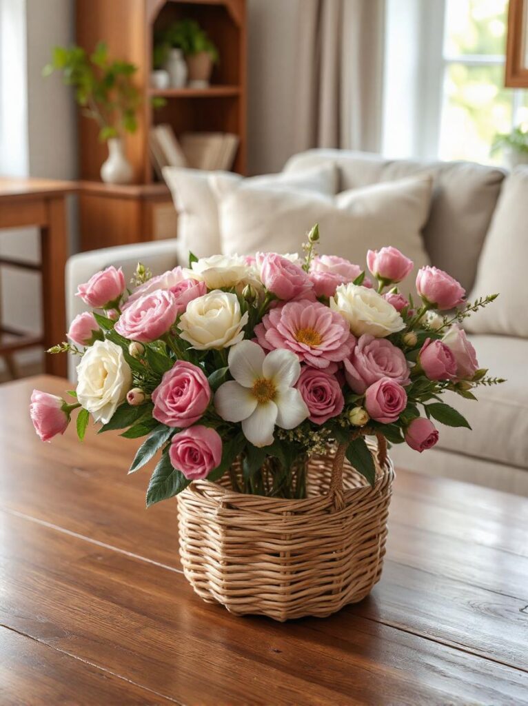 Vintage-Inspired Floral Basket Centerpiece