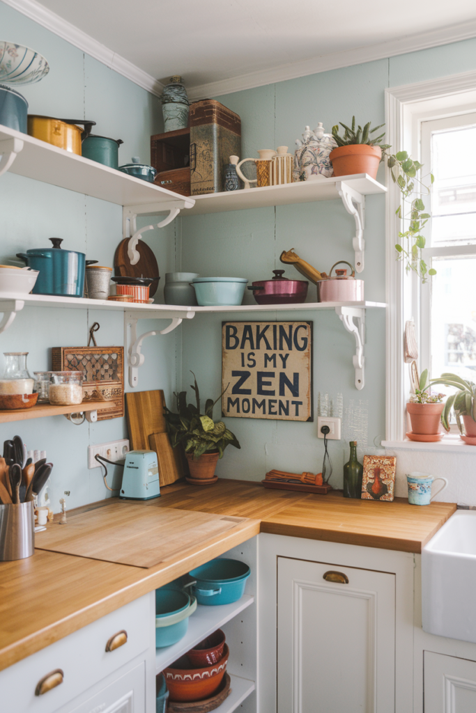 Vintage signboard displays in the kitchen