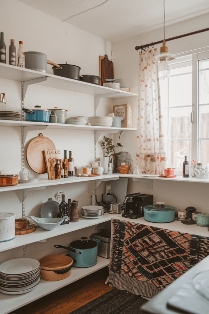 Woven Turkish rug on the shelf