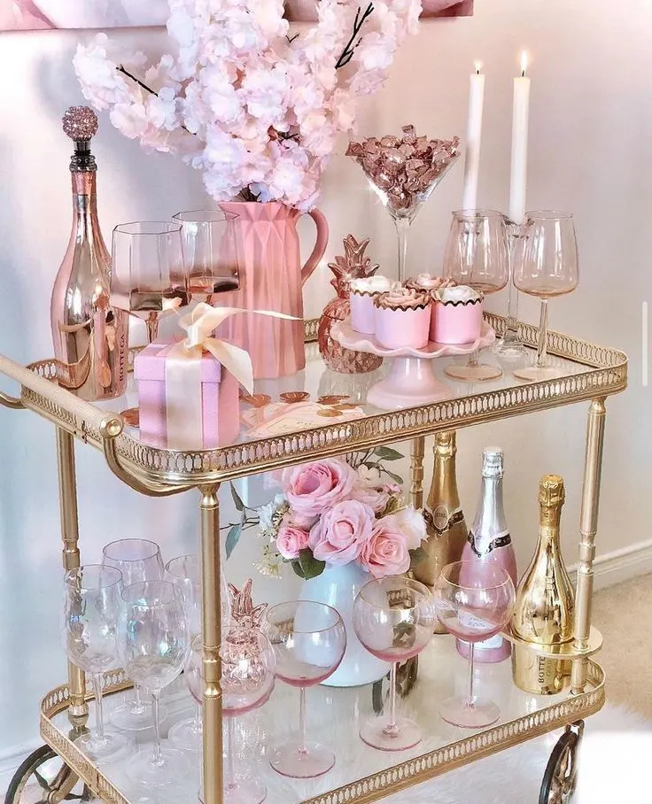 Bar Cart Decorated for Valentines theme