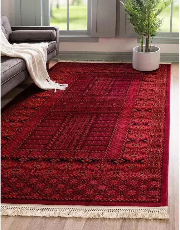 Bold Red Rug on a Cream Living room