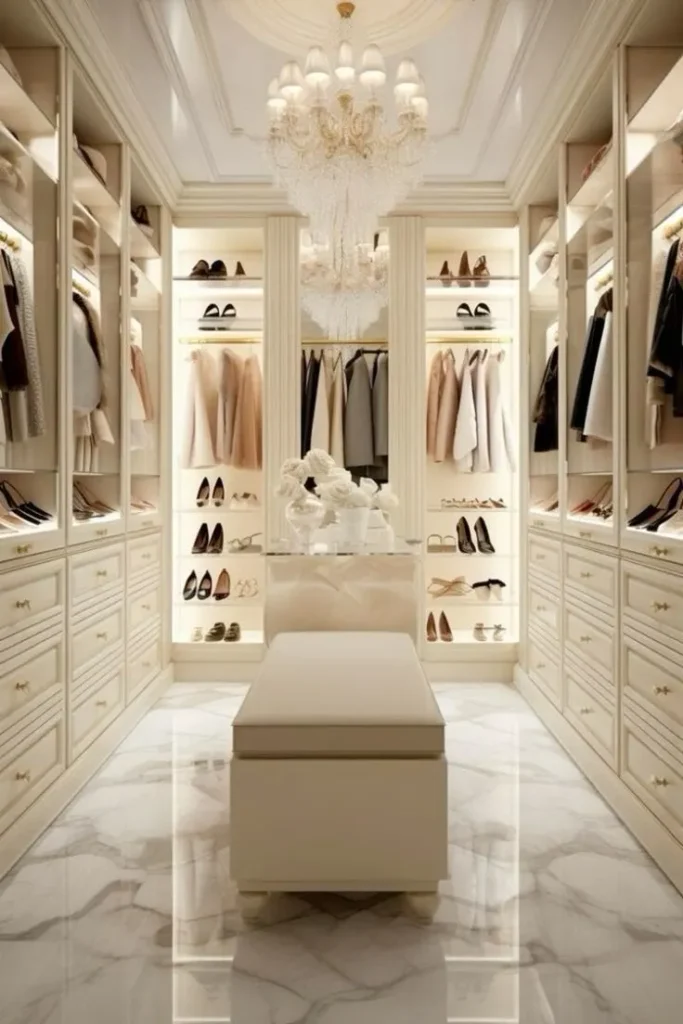 Chandelier Installed In a luxury walk in closet