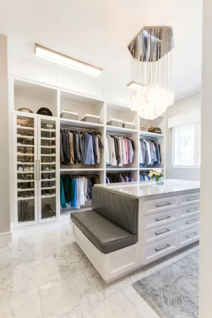 Walk in closet island with in built drawers