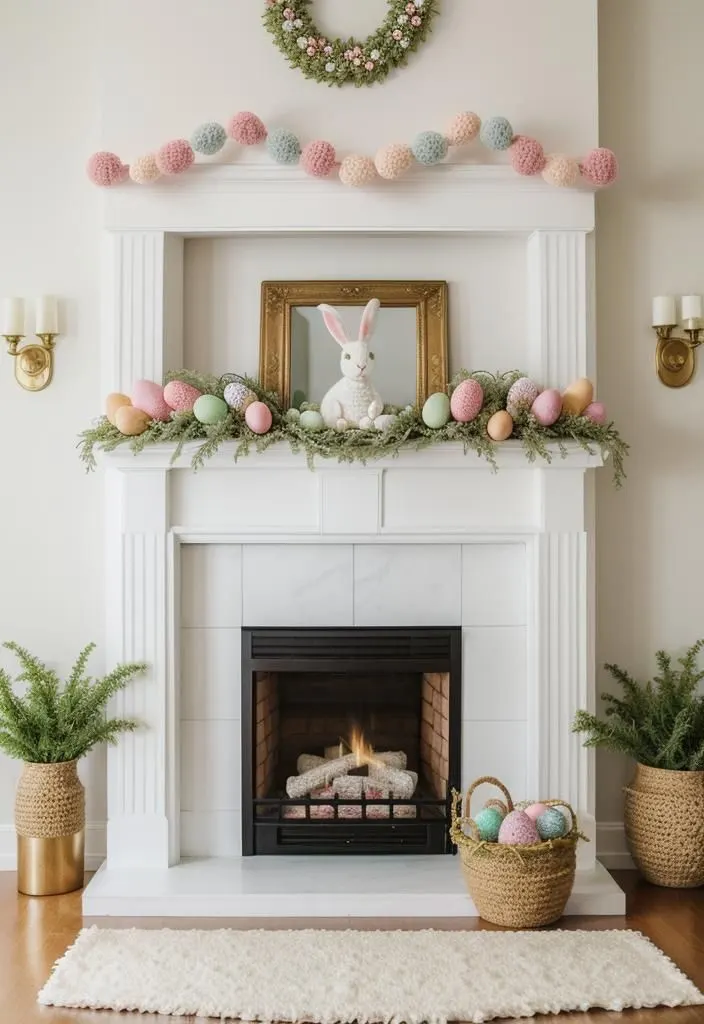 Easter Egg Garland Above the Mantel