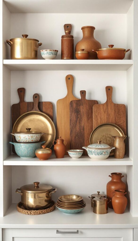 Decorative trays in an open shelve