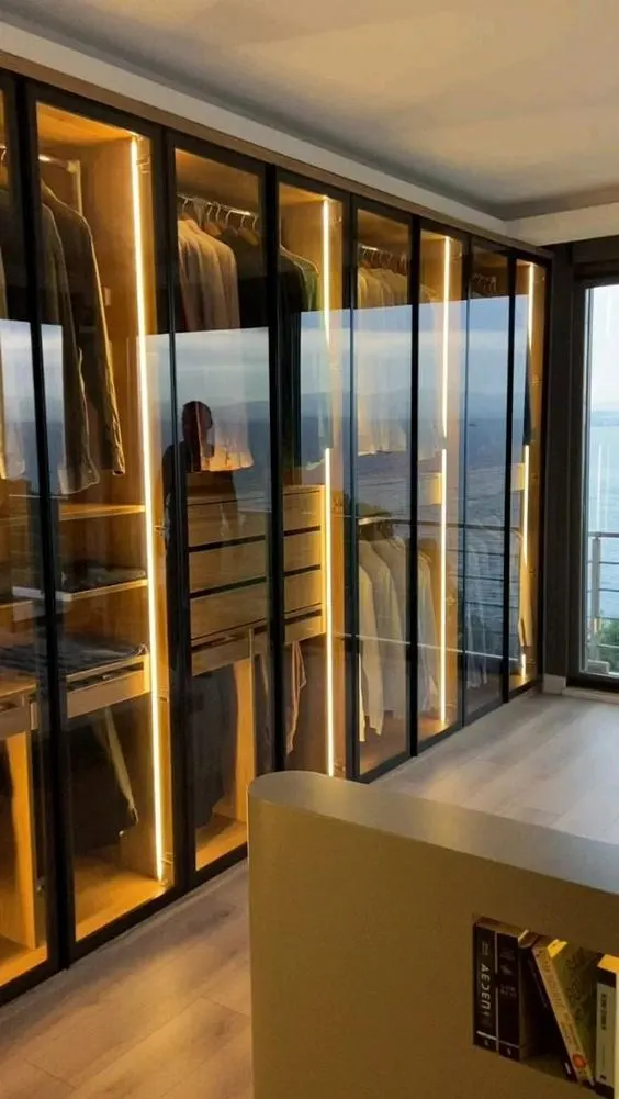 Closet with transparency glass doors