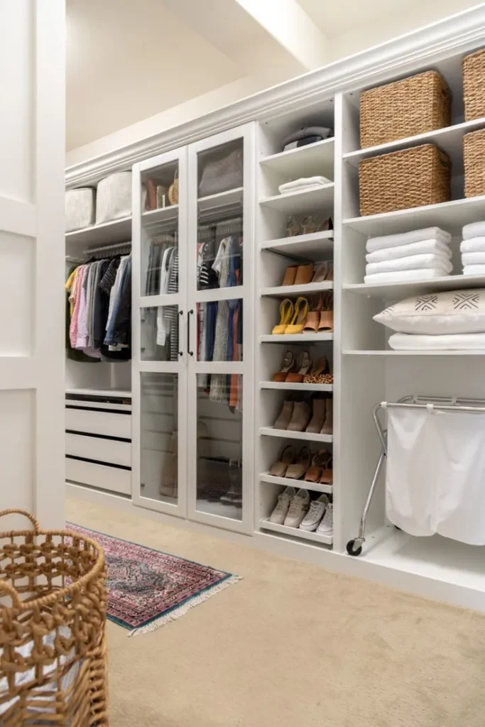 White Color Walk-in Closet with IKEA Furniture