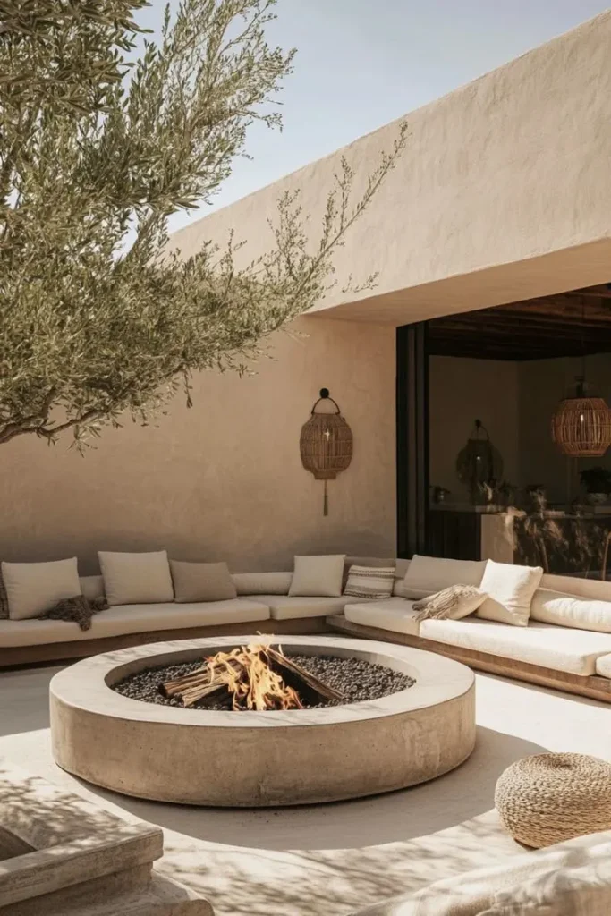 Modern Minimal Patio with a Firepit