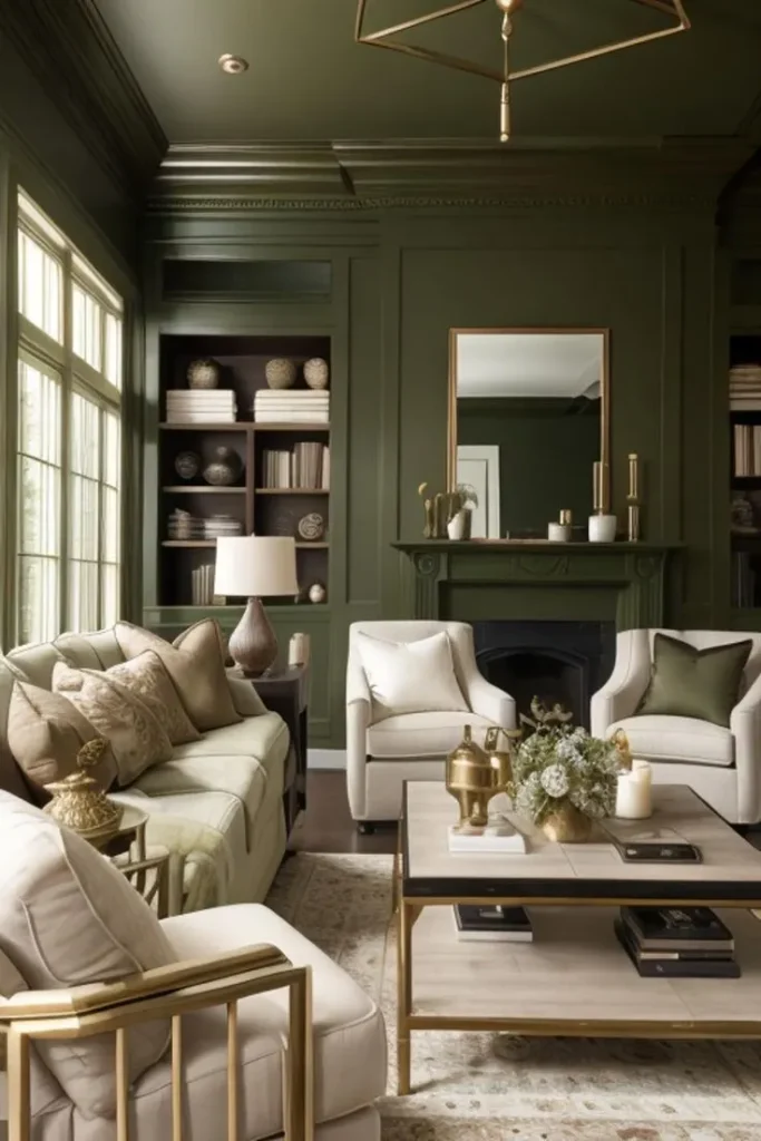 Olive Green and Cream Living Room