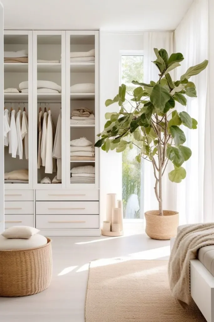 Minimalist Walk in closet with plants 