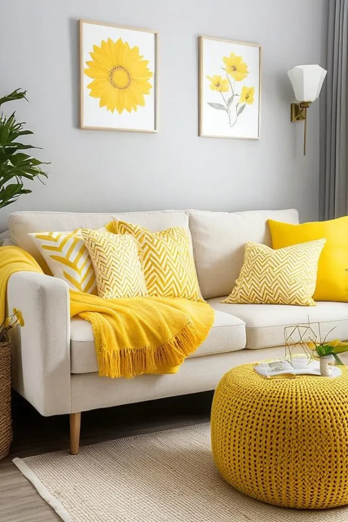 Sunshine Yellow Sofa in a neutral Living Room