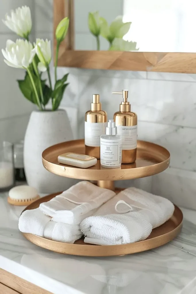 Bathroom Decorative Tray containing bathroom essentials