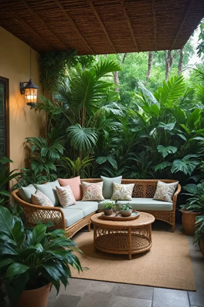 Tropical Patio with Rattan Furniture