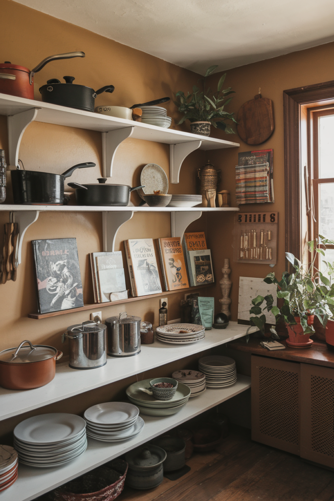 Vintage Cookbooks Displayed in a open shelf