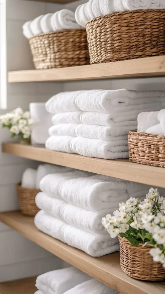 Bathroom white towel storage