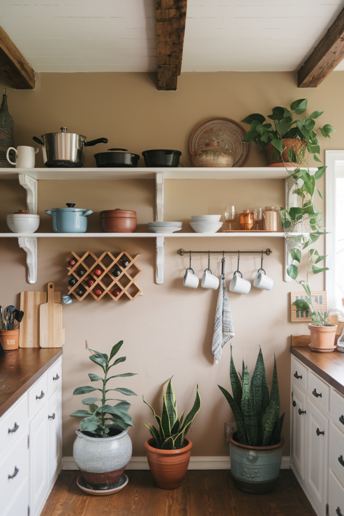 Open shelving kitchen wine rack