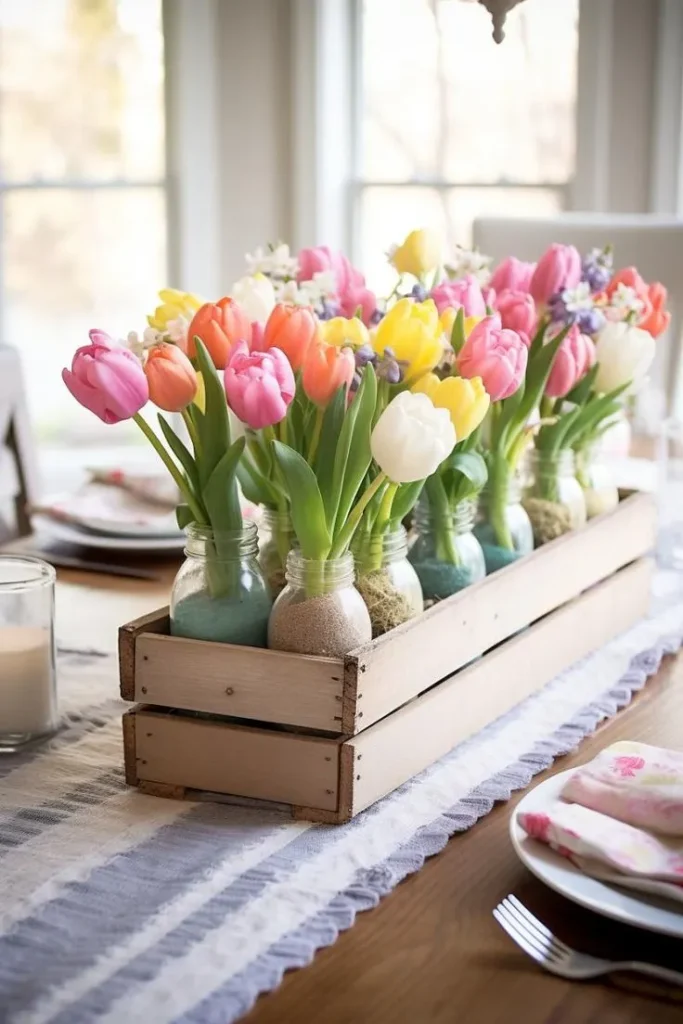 Rustic Wood Box Spring Arrangement