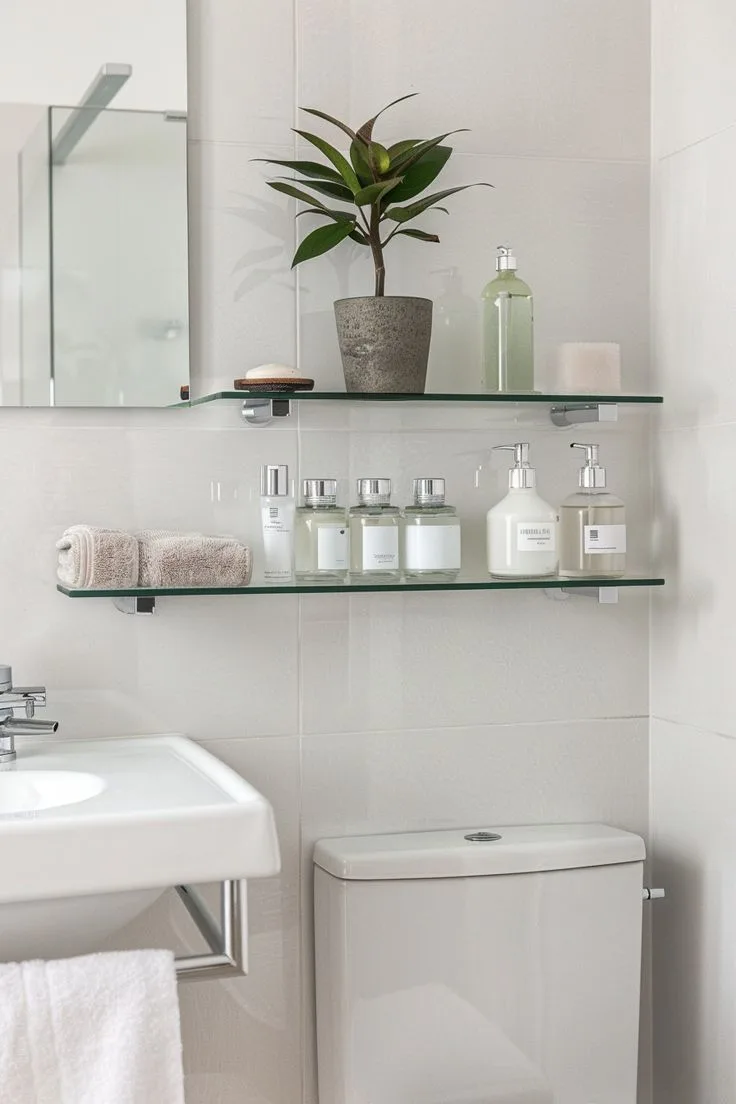 Glass Shelve Installed Above the Toilet