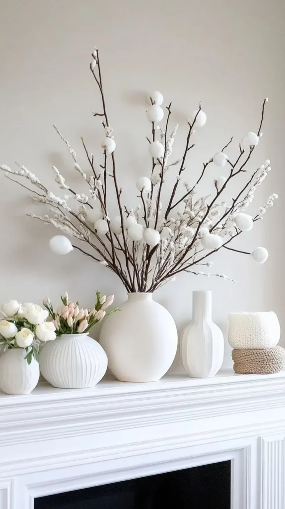 Minimalist All White Spring Mantel Decoration 