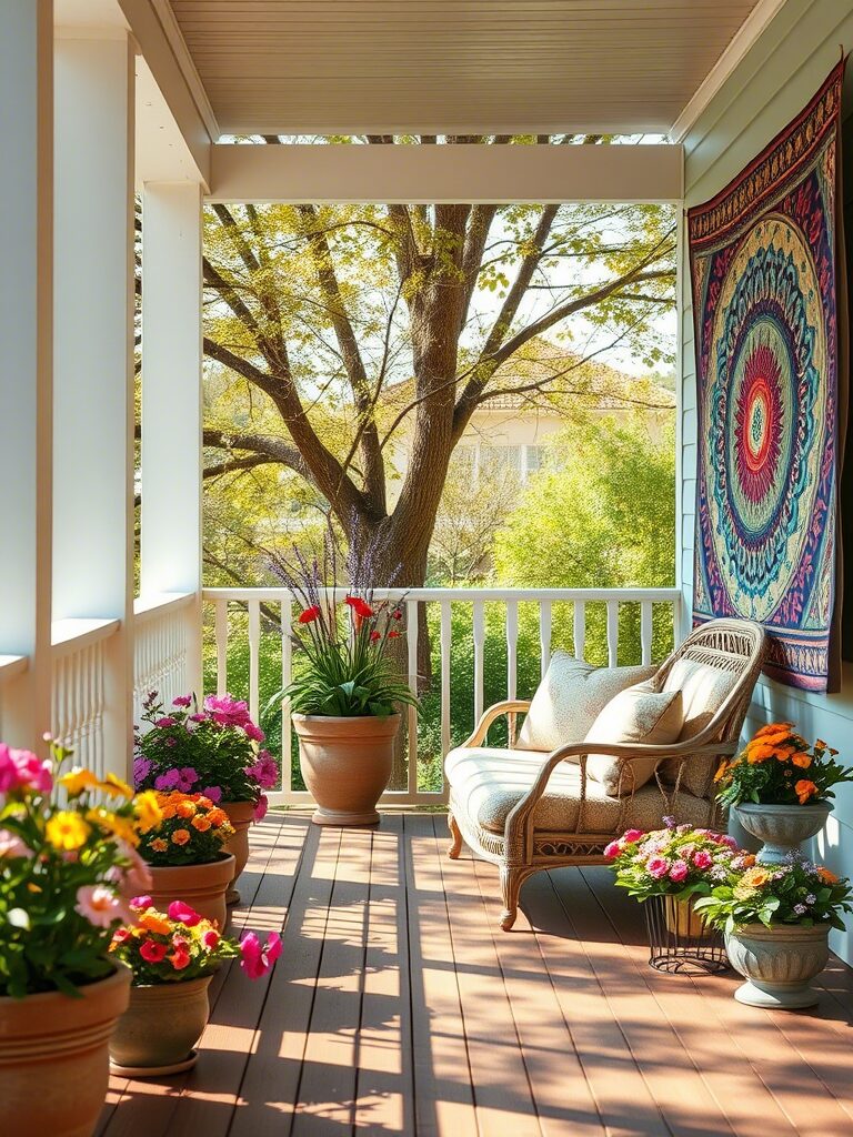 Boho Tapestries Hangs on the wall of  the porch