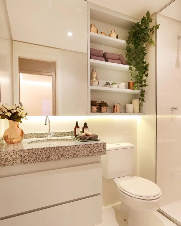 Built-In Recessed Shelving Above the Toilet