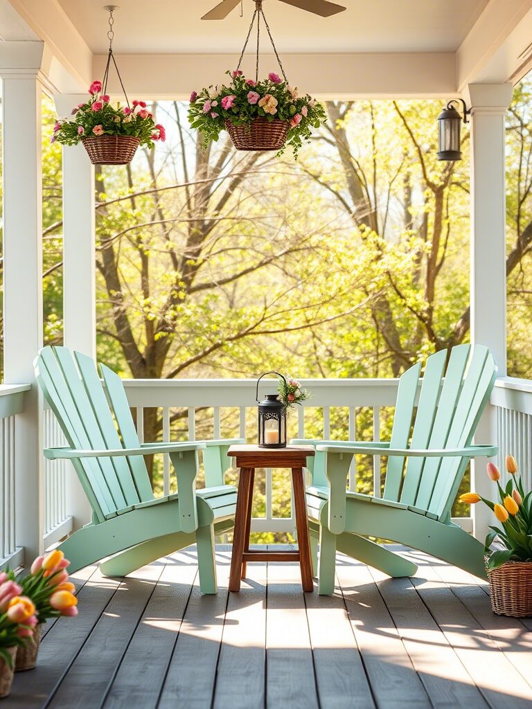 Soft Green Adirondack Chairs in the front porch