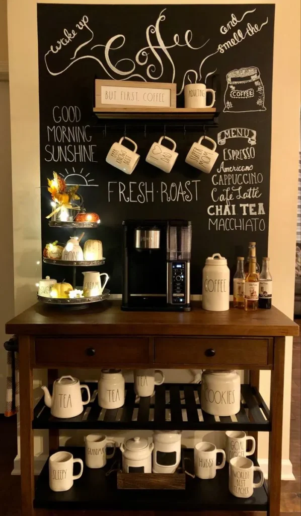 DIY Coffee Bar with Chalkboard Wall