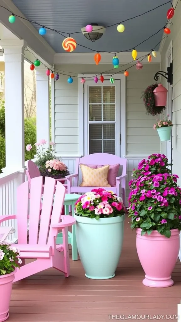 Painted Clay Pots as Porch Decoration for the Spring