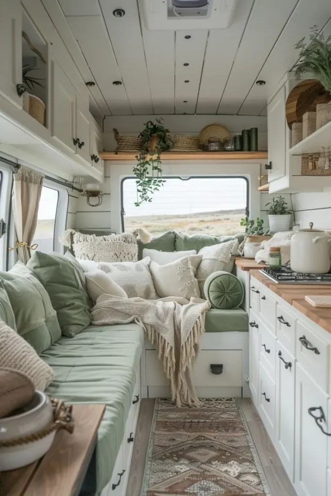 Cozy Camper Living area with chunky knits