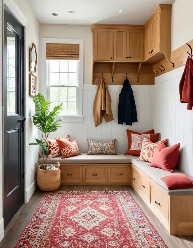 Beautifully Decorated Boho theme Mudroom