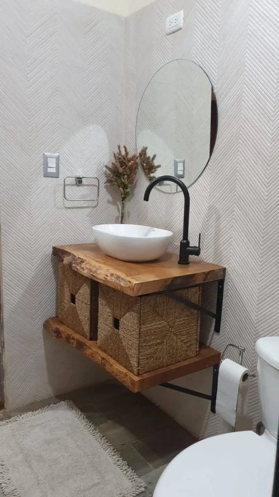 Floating Vanity with Storage under in a Small Bathroom