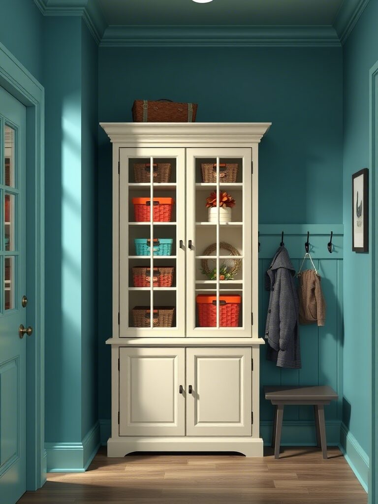 Glass Cabinet in a Mudroom for storage