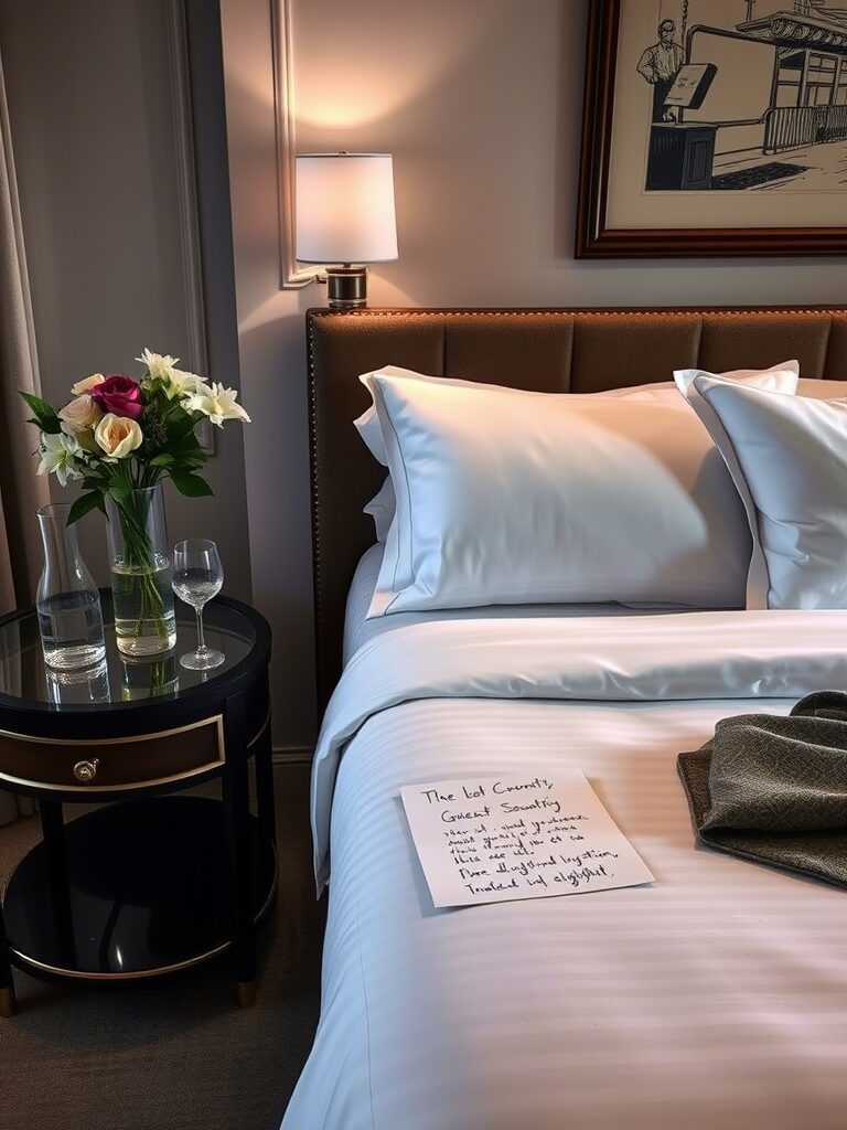 Guest Bedroom personalized with Handwritten Note and flower vase