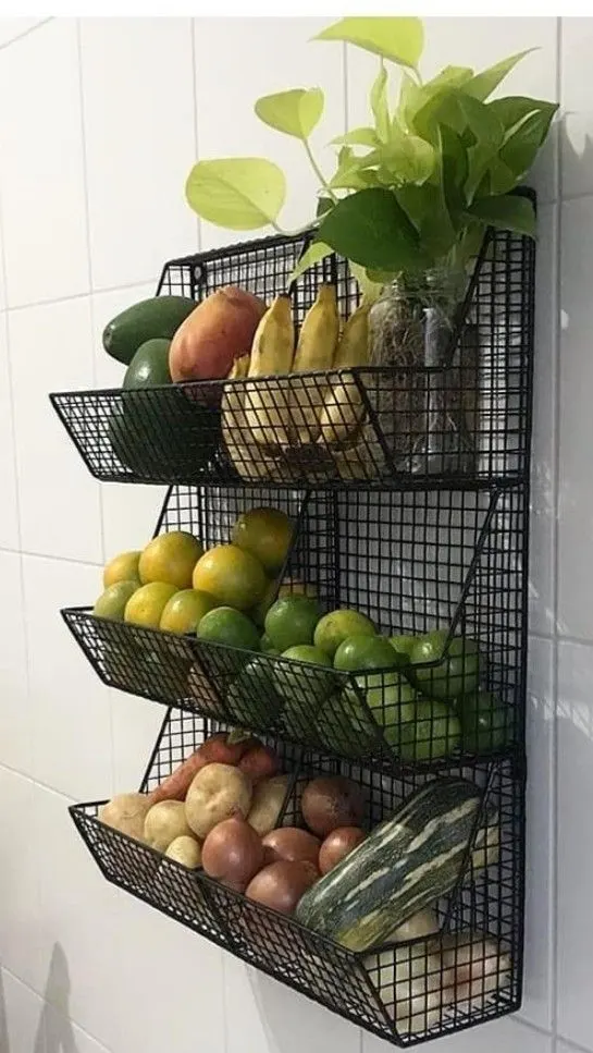 Hanging Metal Three Tier Basket for RV Camper Fruit Storage