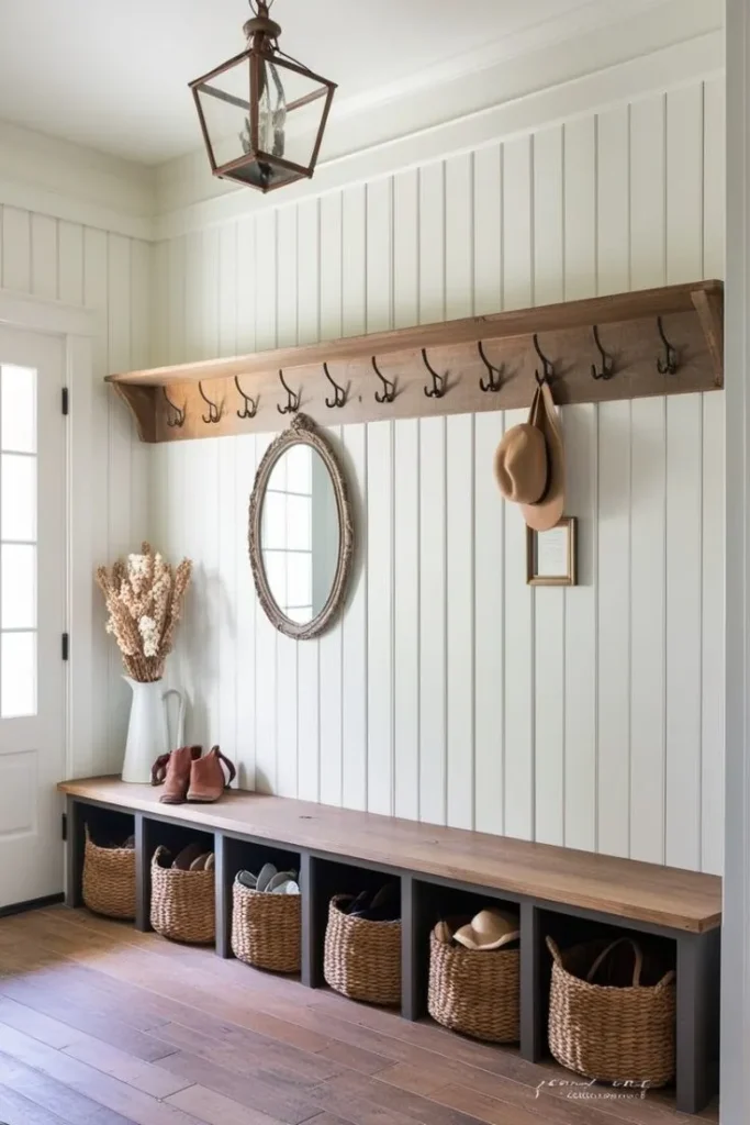 Wall Hooks and Pegs to Quick-Access Storage in the Mudroom