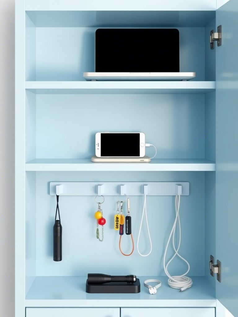 Mudroom Tech Corner with a Charging Station and Key Holder